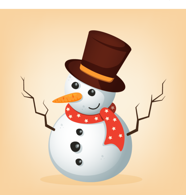 Bonhomme de neige - Image hiver - Image vectorielle - Illustration vectorielle - Illustrator - Seminelle - Elena Seminskaya - Elena Janssen Seminskaya - Chapeau haut de forme - Echarpe rouge etoiles - Bonhomme mignon - graphiste - illustrateur - infographiste